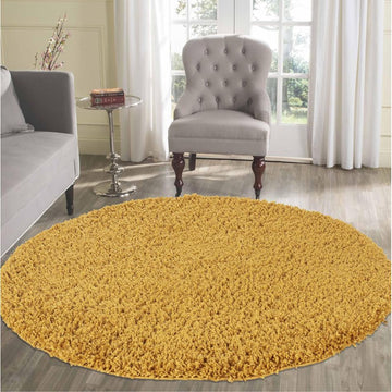 Oxford OXF00 Plain Plush Soft Stain-Resistant Textured Polypropylene Shaggy Gold Round Rug-Desire Rugs-Rug Love - The Most Loved Rug Store
